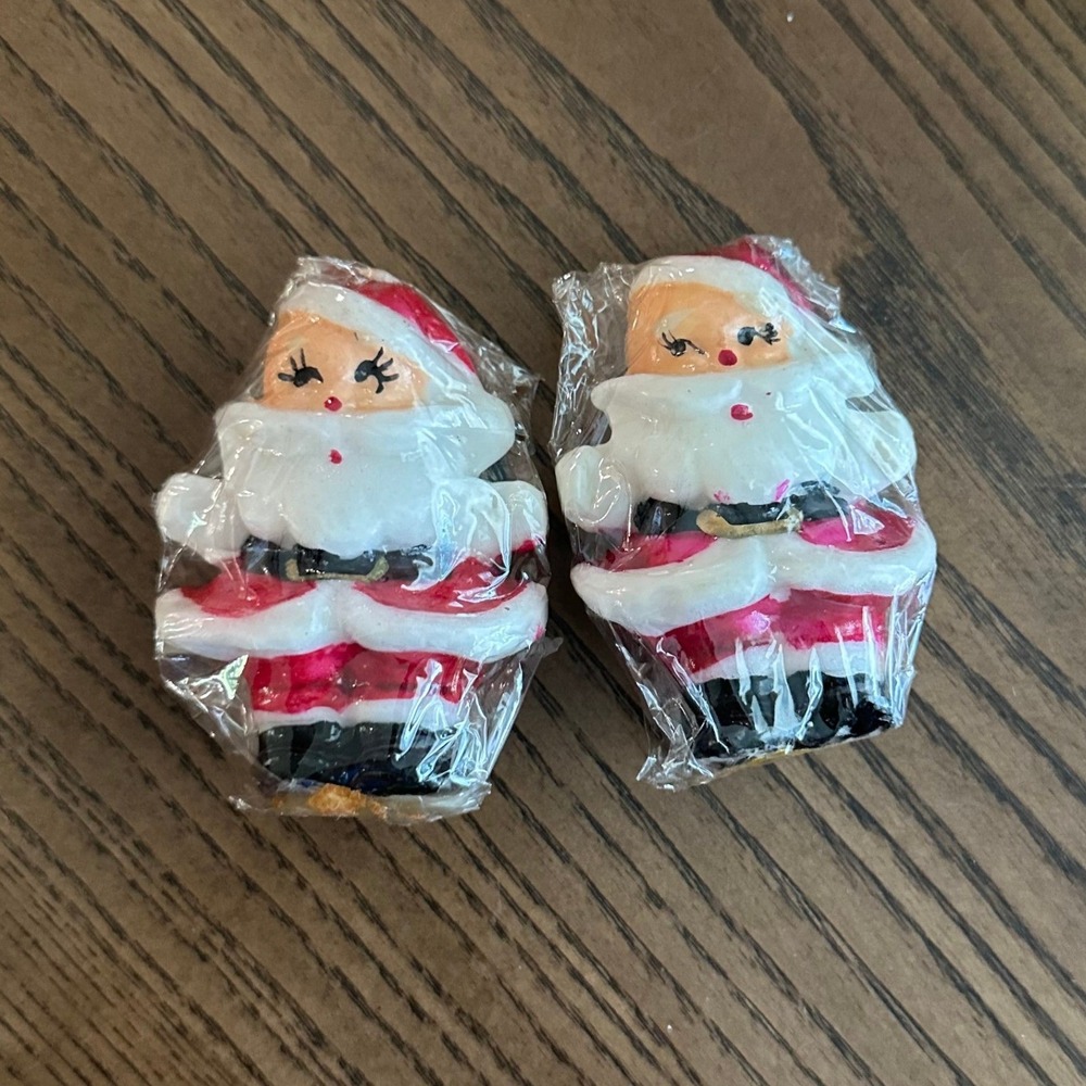 Vintage 3'' Halo Santa Claus Candles Set of 2 Red White Retro Christmas Decor 3"